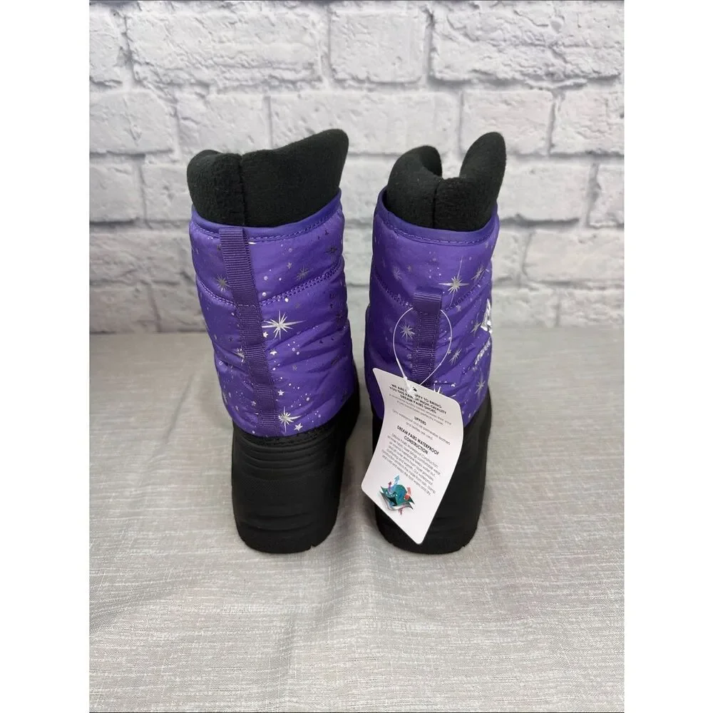 Dream Pairs Kids Waterproof Snow Boots Purple with Stars Kids Size 4